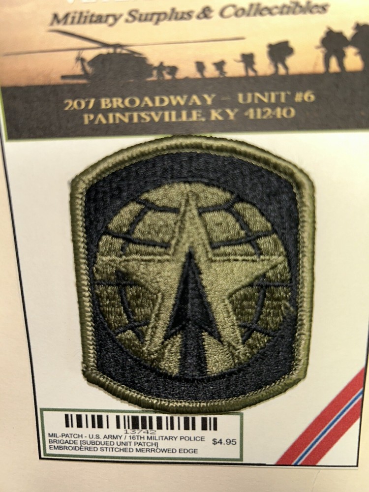 U.S. ARMY / 16TH M.P. BRIGADE - SUBDUED UNIT PATCH (Sew-On) MERROWED EDGE