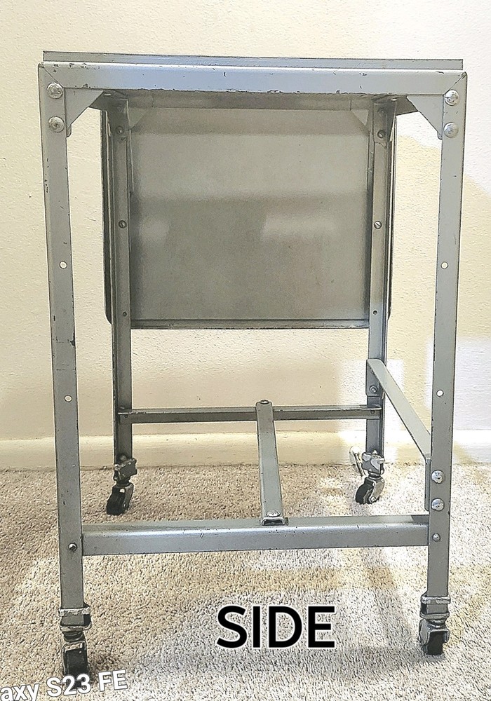 Mid Century Metal Rolling Typewriter Desk With Drop-leaf Fold Down Side