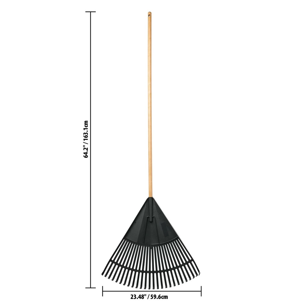 24-inch Wood & Poly Leaf Rake Durable Head Wide Coverage Lightweight New