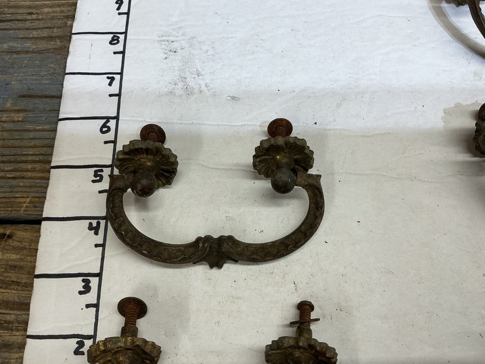 6 VINTAGE SOLID BRASS DRAWER PULLS**PLEASE READ DESCRIPTION**