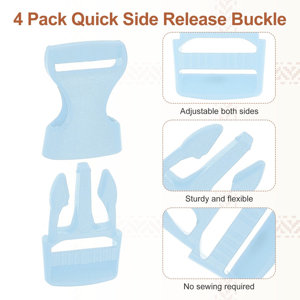 4 Pack Quick Side Release Buckle, 0.8" Plastic Buckle Clip, Light Blue