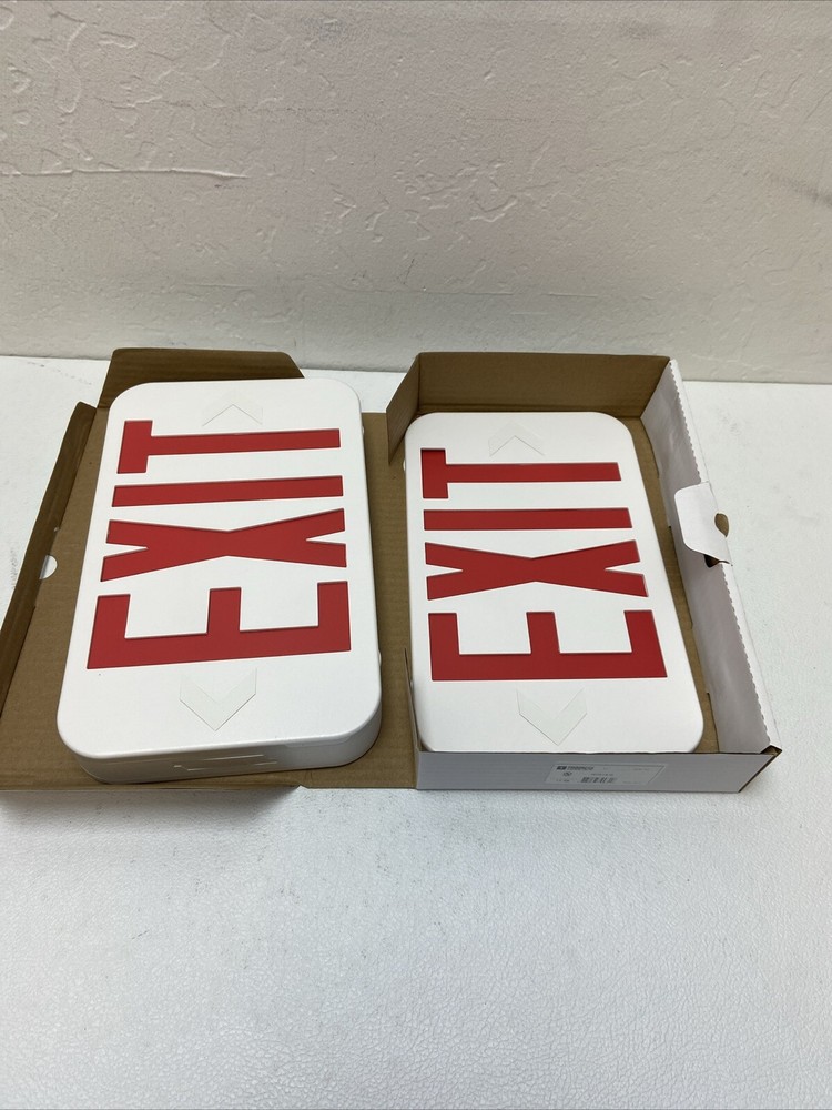 LED EXIT Sign. White Housing / Red Letters / Double Face / Battery Backup