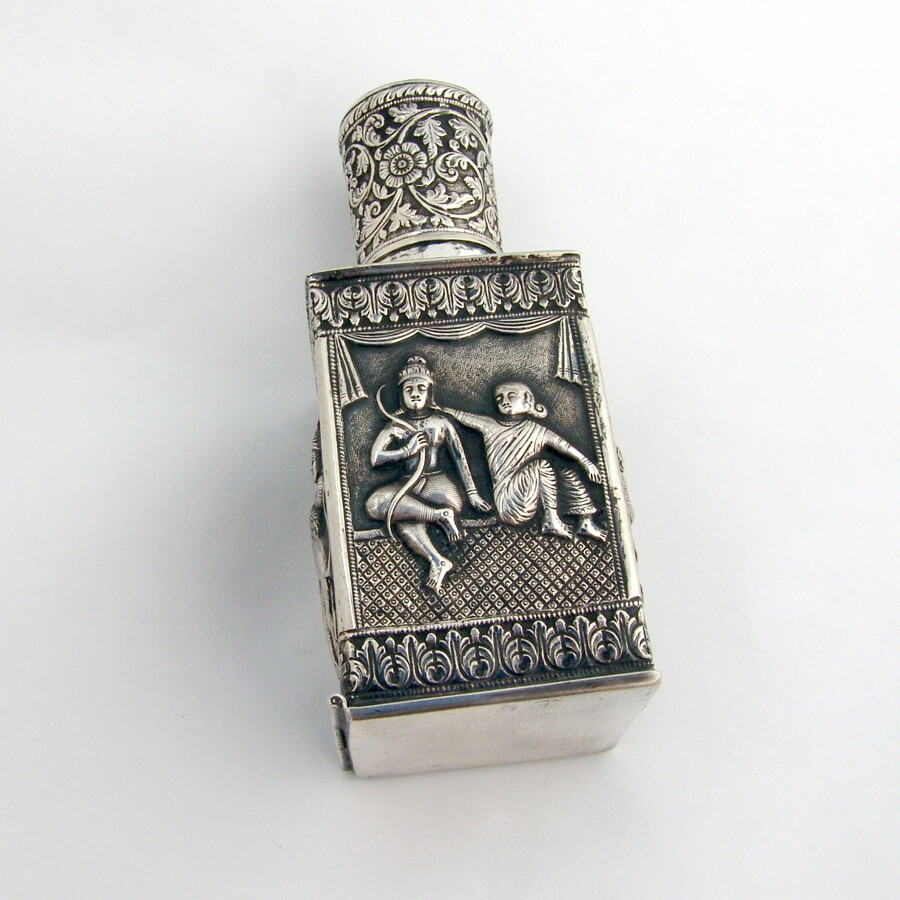 Ornate Figural Tea Caddy Indian Colonial Silver