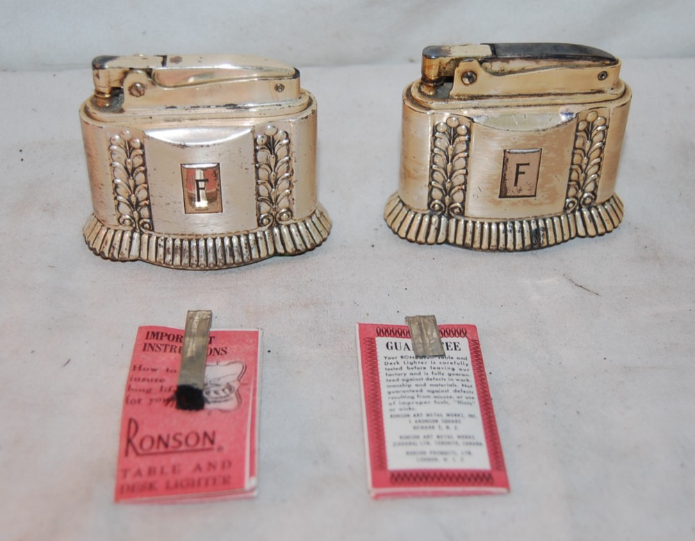 2 Ronson Diana Silver Plate Table Lighters w/ Boxes
