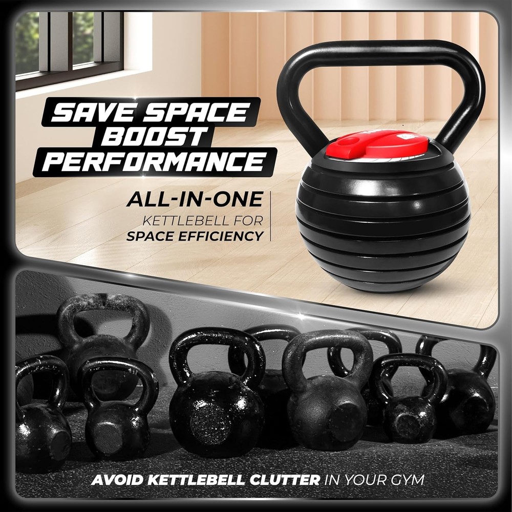 40 LB Heavy-Duty Adjustable Kettlebell - Solid Cast Iron with Quick Adjustments