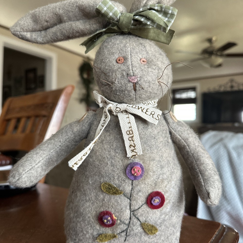 Primitive Plush Wool Fabric Rabbit Spring Decor Country Folksy Easter