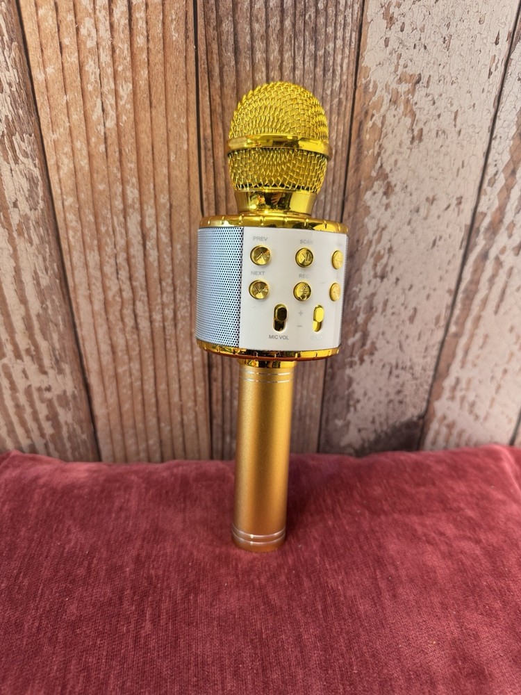 Gold Wireless Bluetooth Karaoke Microphone USB Charging Handheld with Controls