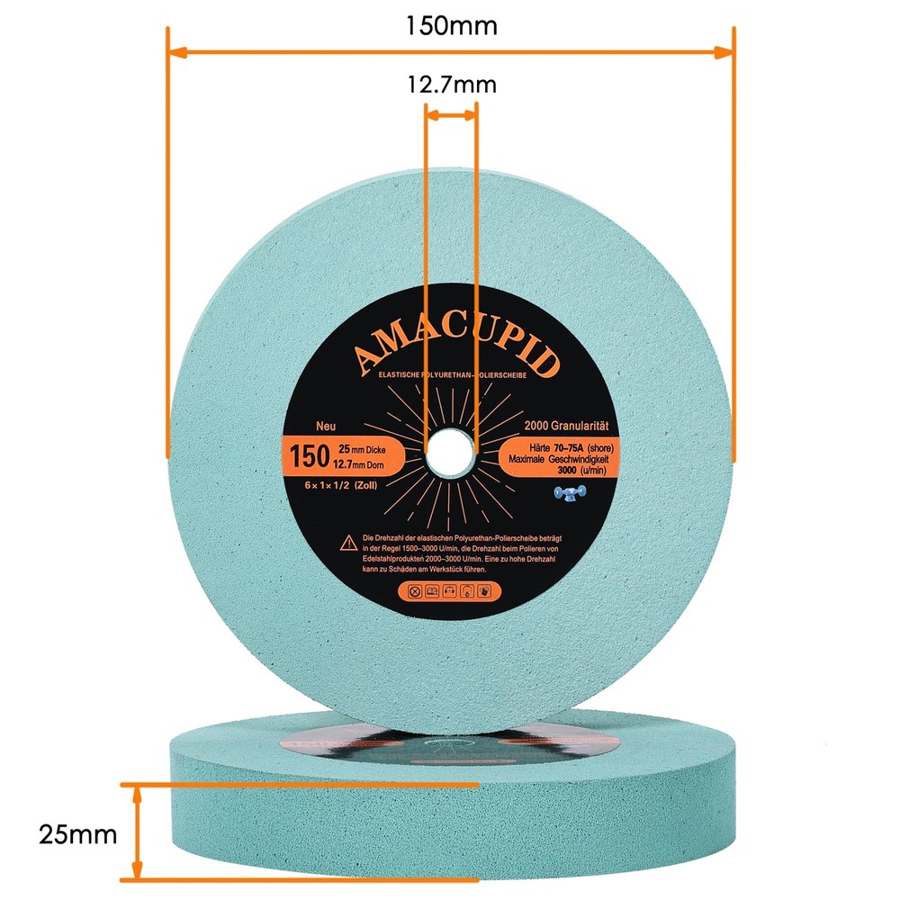 Elastic Polyurethane Buffing Wheels 6 Inch 2000 Grit. for Mirror Polished Sta...