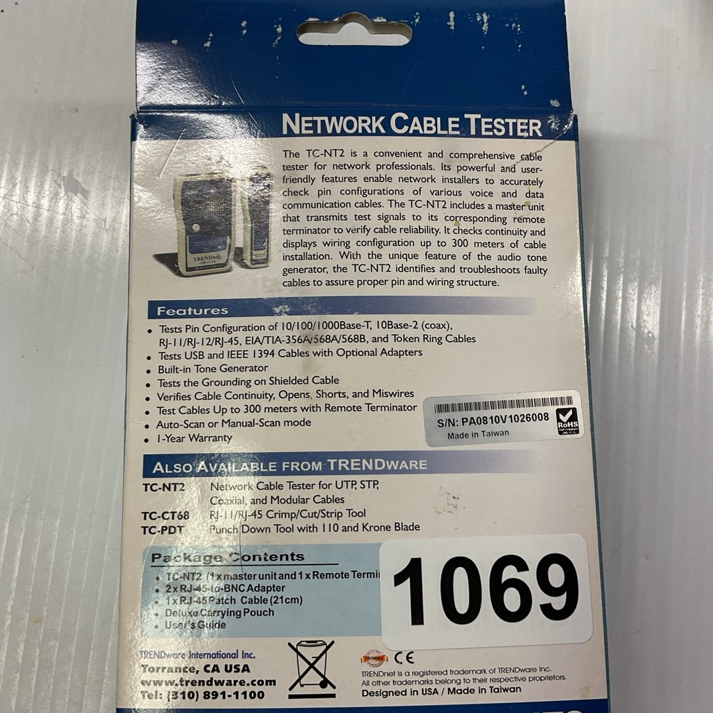 Trendnet TC-NT2 Network Cable Tester & Remote + Case and Test Adapterrs and Man