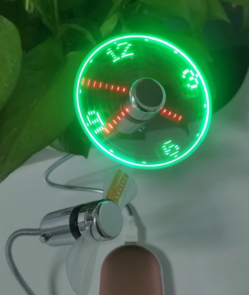 LED Clock Fan Real Time Display Function Mini USB Fan Powered Cooling Flashing