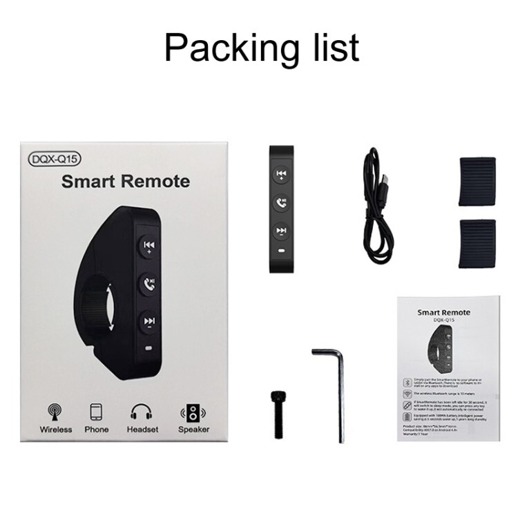 Q15 Bluetooth Motorcycle Handlebar Remote - Wireless Control, Phone Button,Black