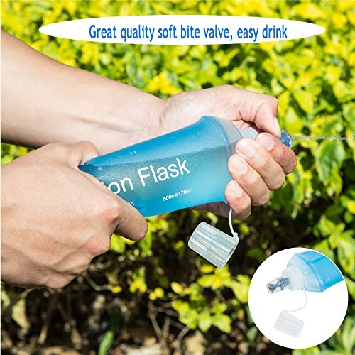 Soft Flask TPU Foldable Running Hydration Flask, Soft Collapsible Blue-500ml