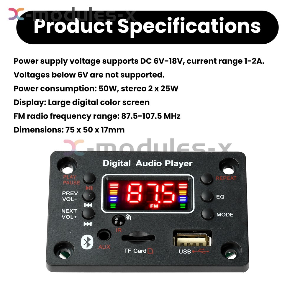 Audio Amplifier Board 2*25W 2CH Bluetooth 5.0 MP3 Decoder Board with Amplifier