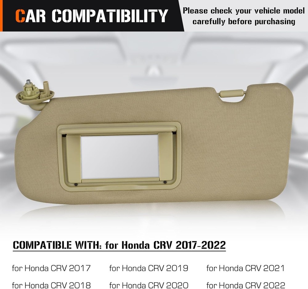 Sun Visor for Honda CRV 2017-2022 Without Light, Left Driver Side Beige SunVisor
