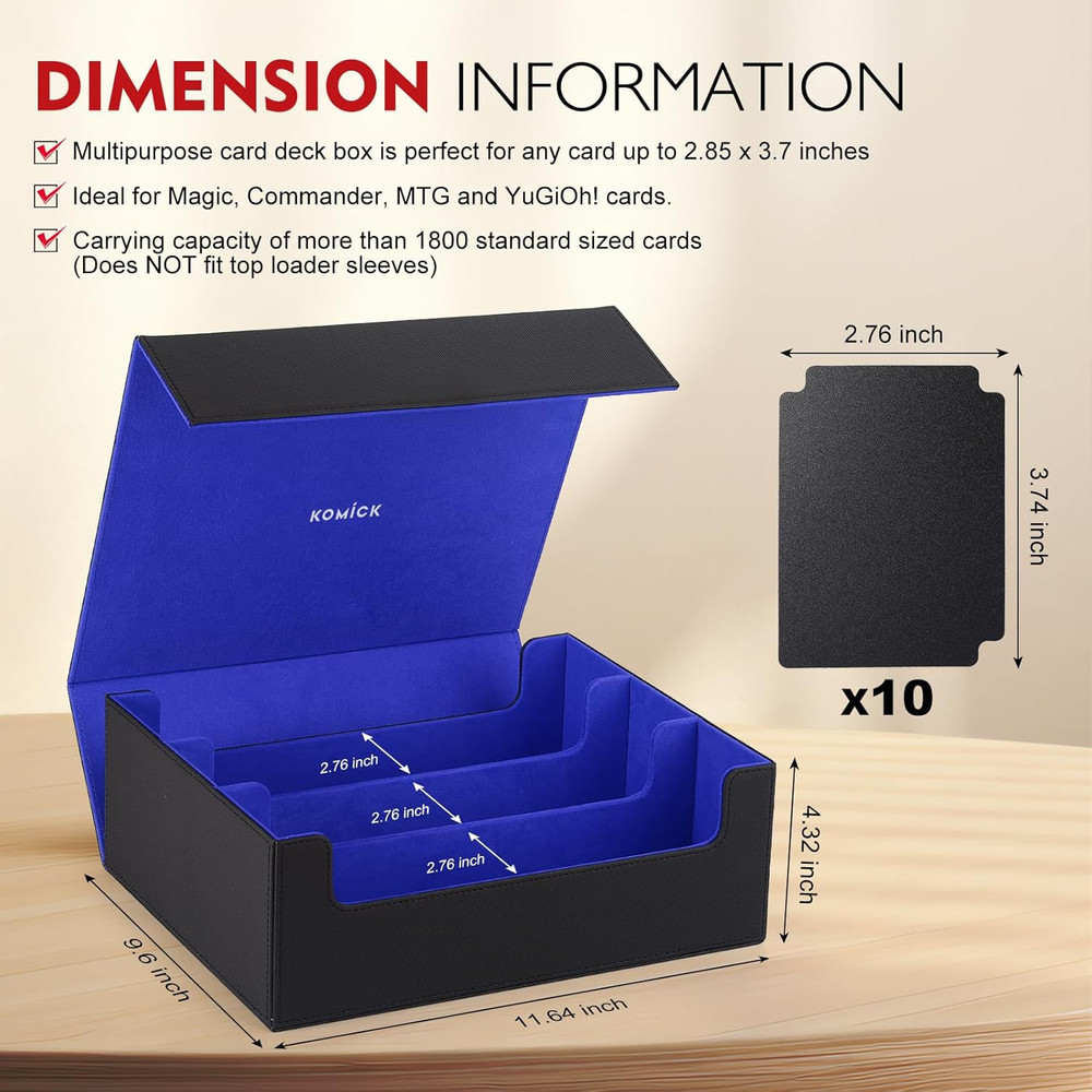 1800+ Card Deck Case – PU Leather MTG Storage Box Microfiber Lined Yugioh Struct
