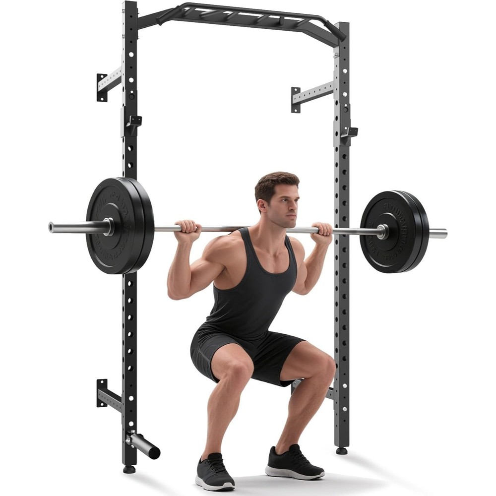 Wall Mounted Strength Rack for Home,Multi-Grip Pull Up Bar w Landmine Attachment