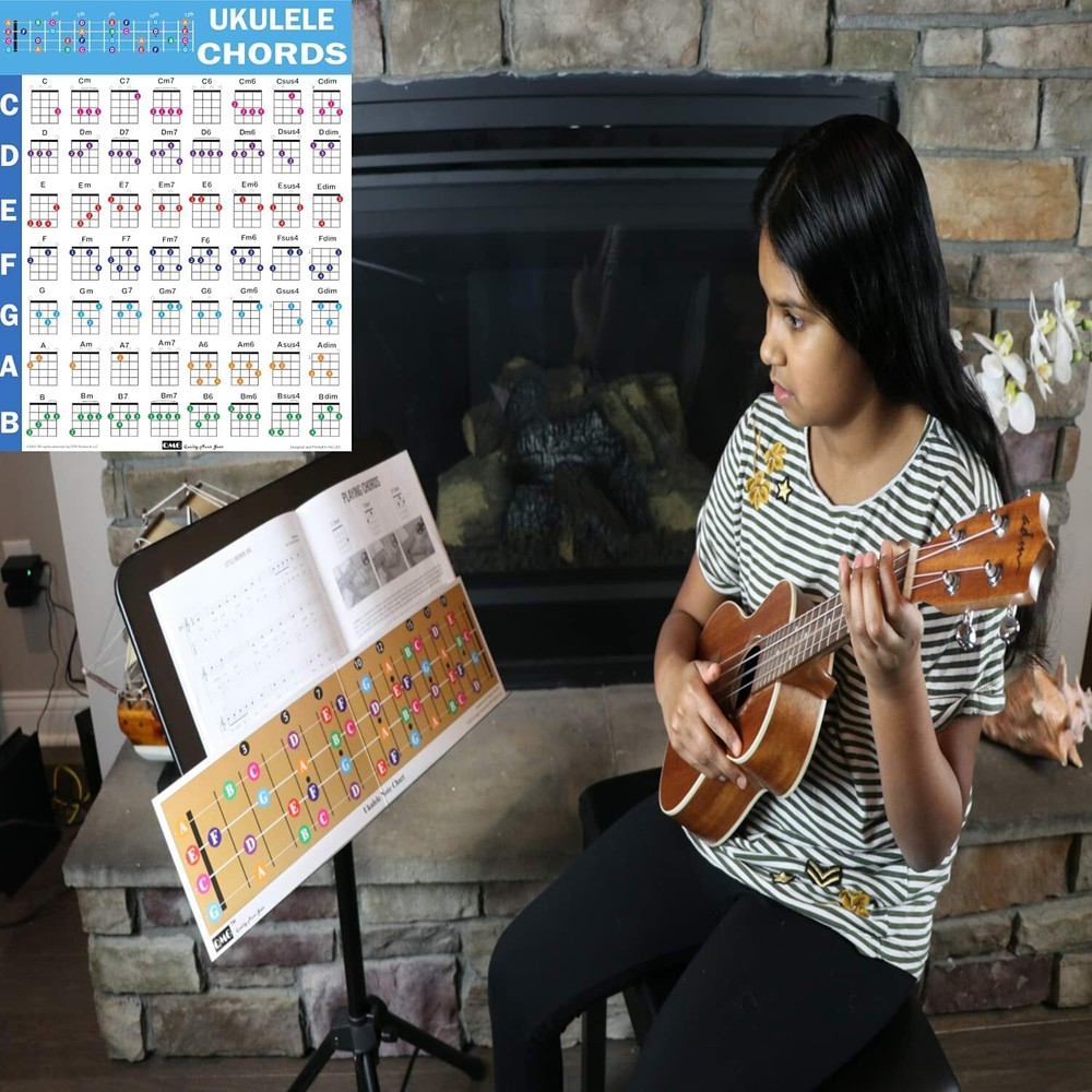 Ukulele Chord Poster (24"x30"), Educational Reference Guide for Beginners