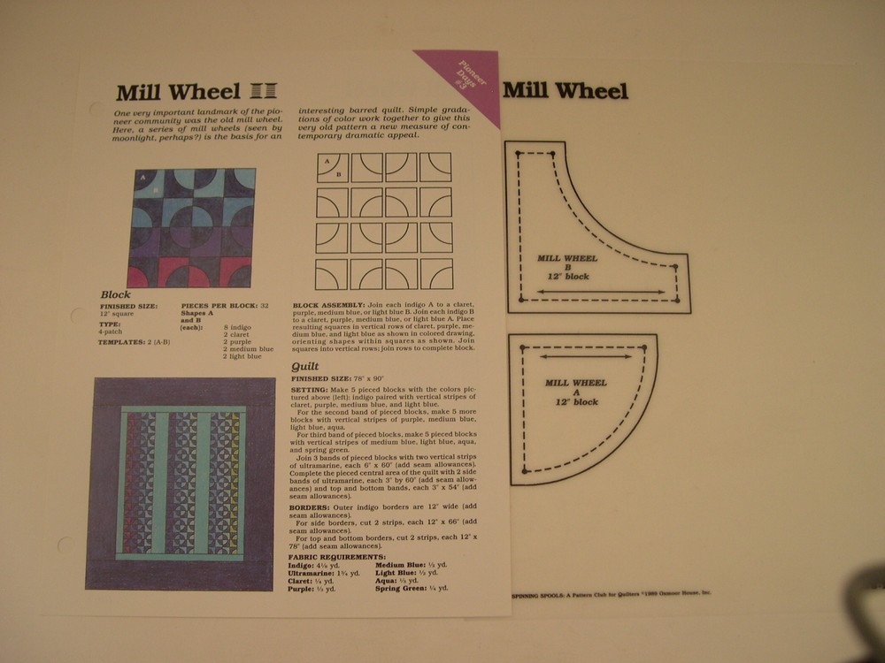 Mill Wheel Quilt Pattern Spinning Spools w/uncut plastic templates