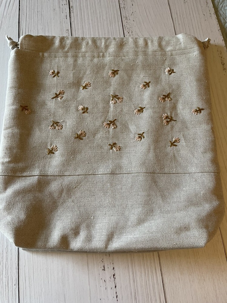 Pajauta Handmade Linen Knitting Project Bag W/Embroidery