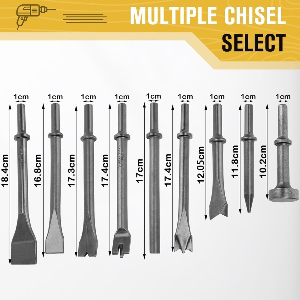 9pc Air Hammer Bits Set Pneumatic Chisel Punch Tool for Concrete Tile Demolition