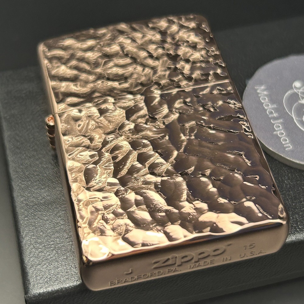 Zippo 2 Sided Processing Hammer Tone Copper Bronze Lighter With Regular Case