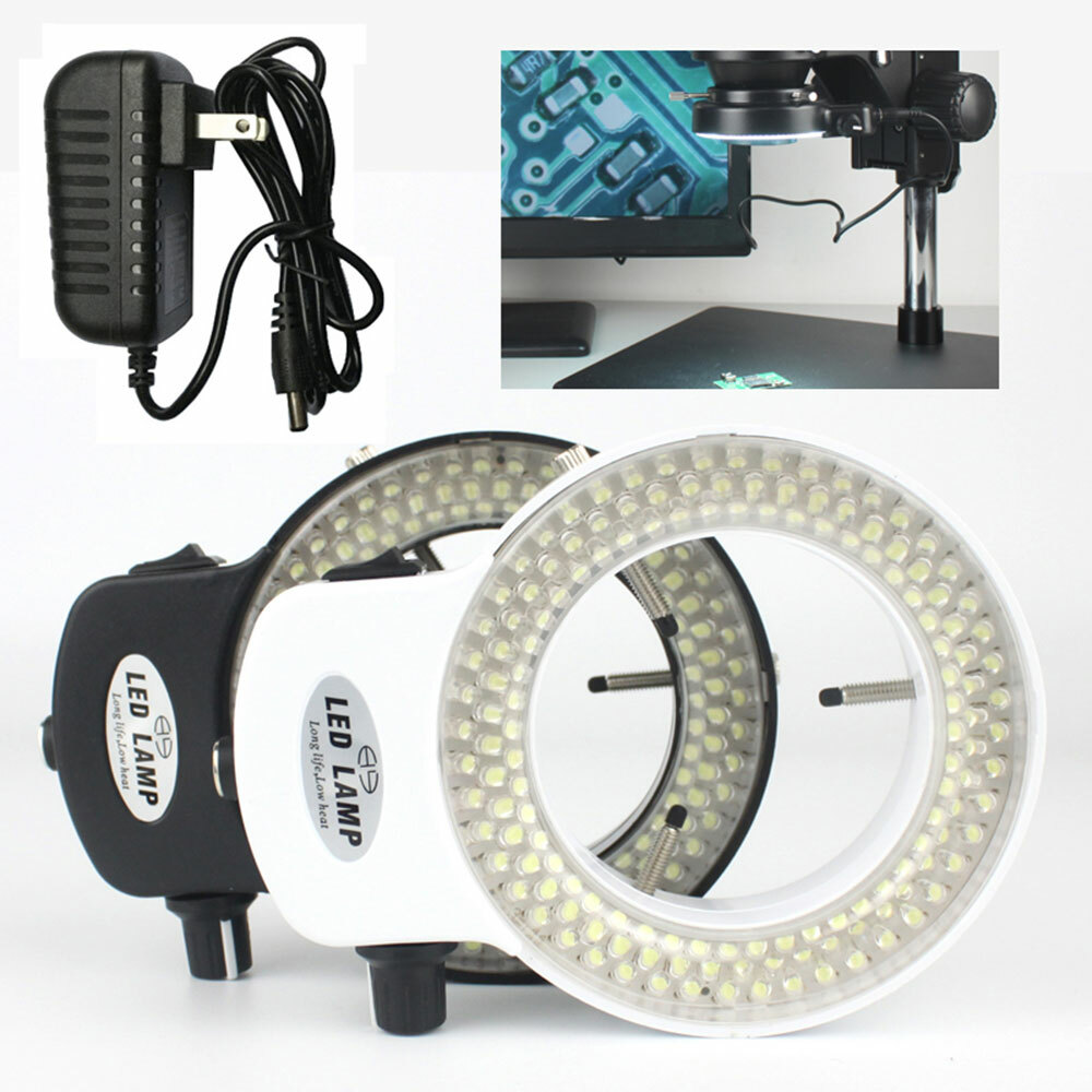 High Brightness 144 LED Bulbs Microscope Ring Light Illuminator Lamp US Plug
