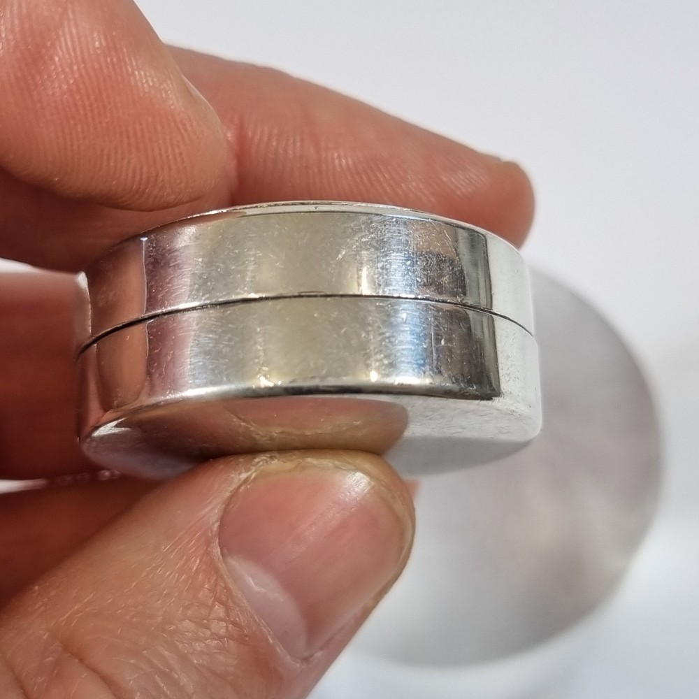 Egyptian Solid Silver Pill Trinket Box Decorated With Pharoah 3.4cm Diameter