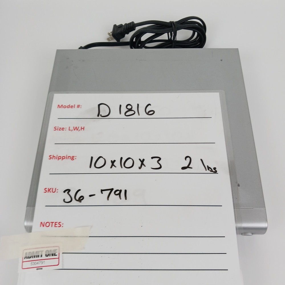 GPX Silver DVD Compact Disc Player Without Remote Model D1816