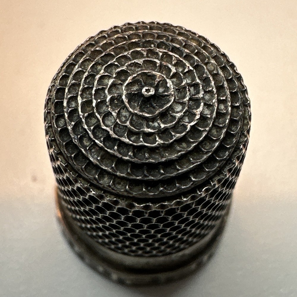 Antique Sterling Silver Simons Bros. Greek Key Thimble; Size 9