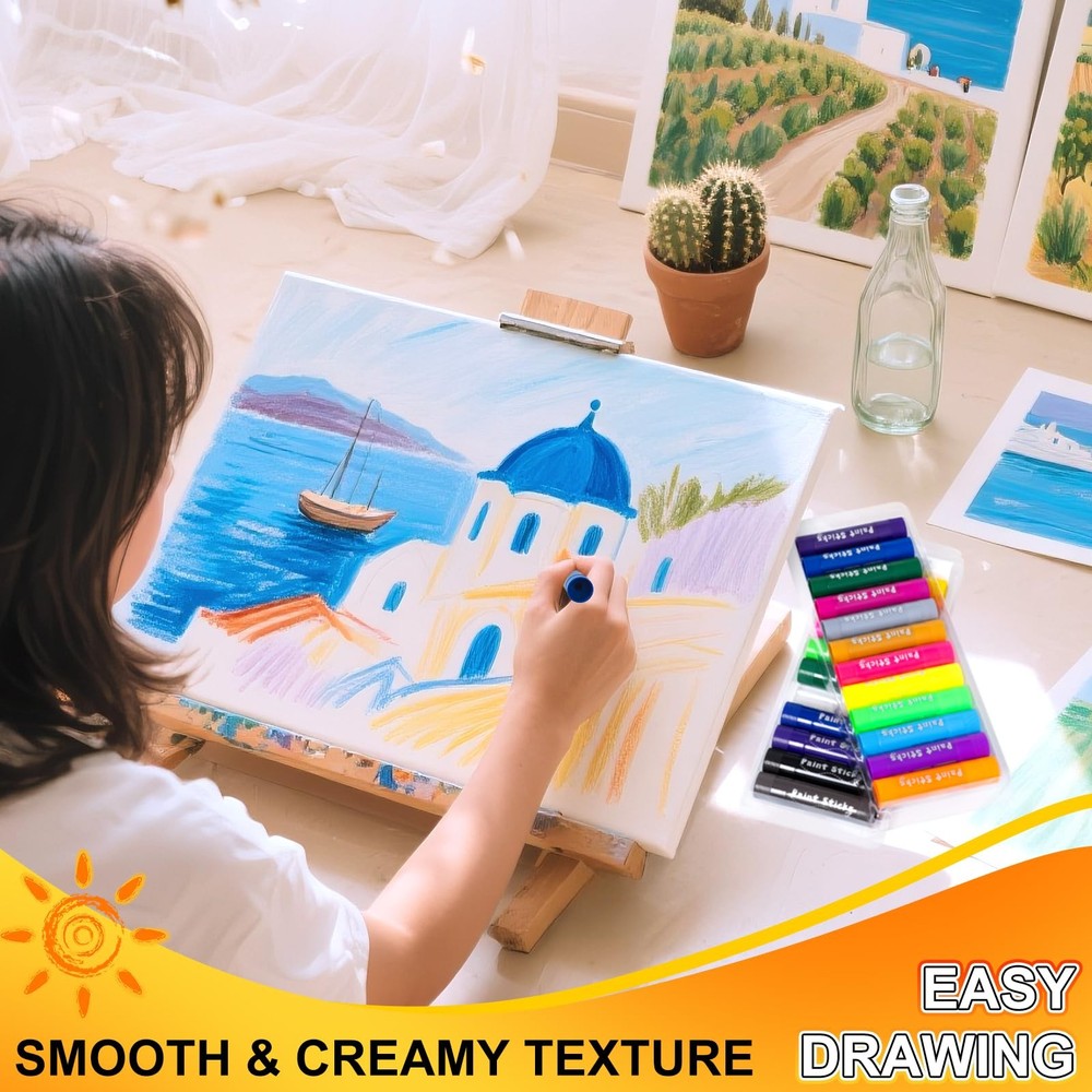Paint Sticks, 24 Colors Solid Tempera Paint Sticks for Kids, Quick Drying Was...