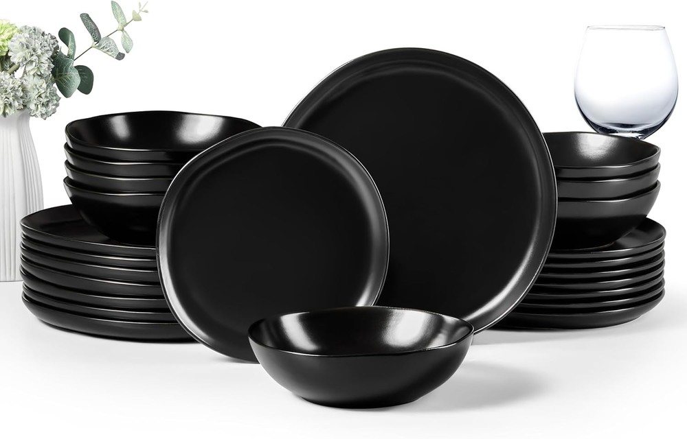Plates & Bowls Set Stoneware Dinnerware Sets 18-Piece Hand-painted Dish Set 6