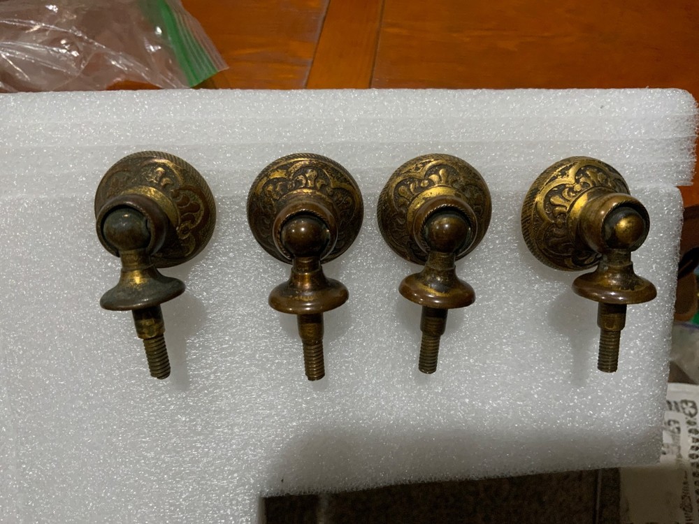 Four Antique solid brass backs for tear drop or T-bar pulls