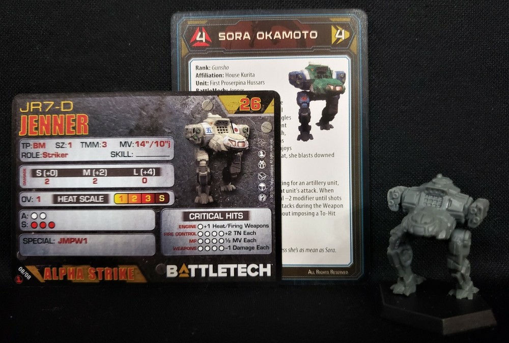 Battletech Jenner Mech + Pilot Card IS Kickstarter Catalyst Labs Striker Lance