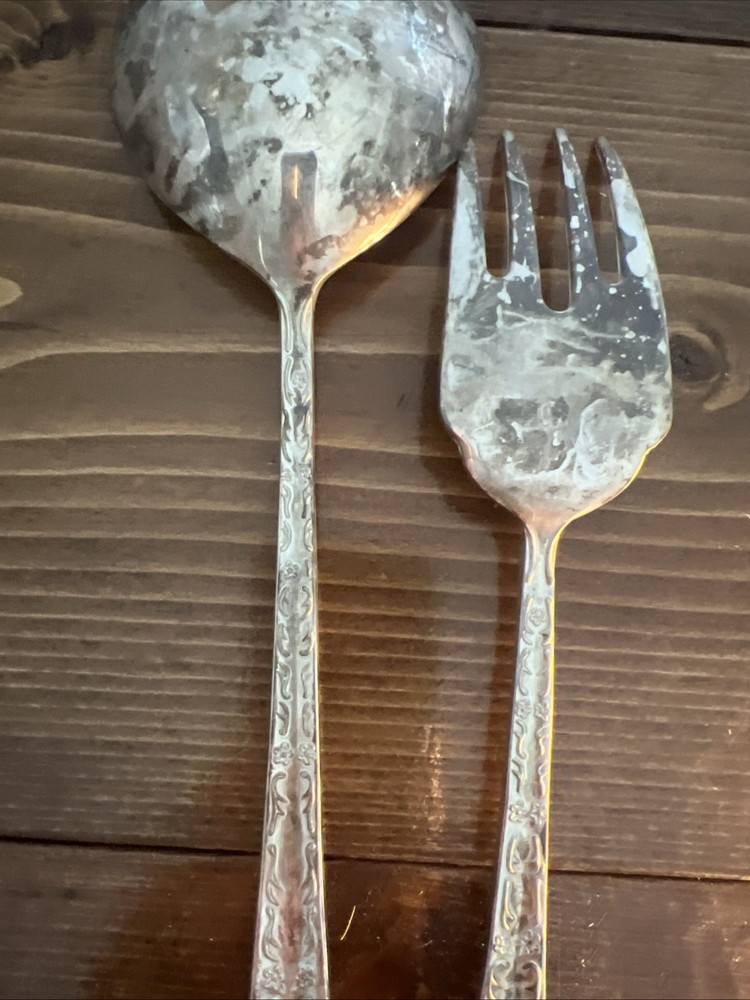 WM Rogers & Sons Silver Tone Enchanted Rose Replacement Serving Spoon & Fork