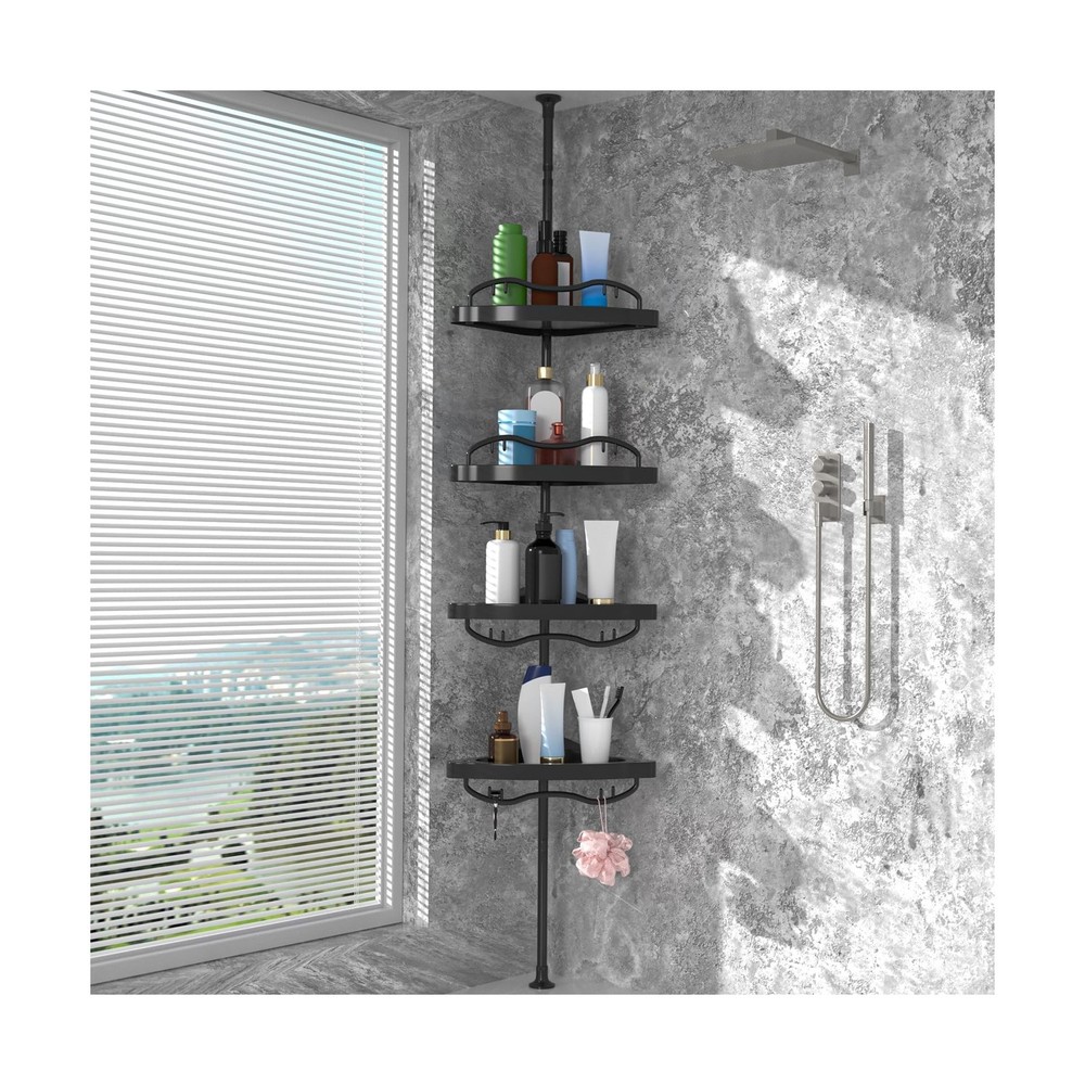 Black Corner Shower Caddy Tension Pole - Heavy Duty Rustproof Stain... Fast Ship