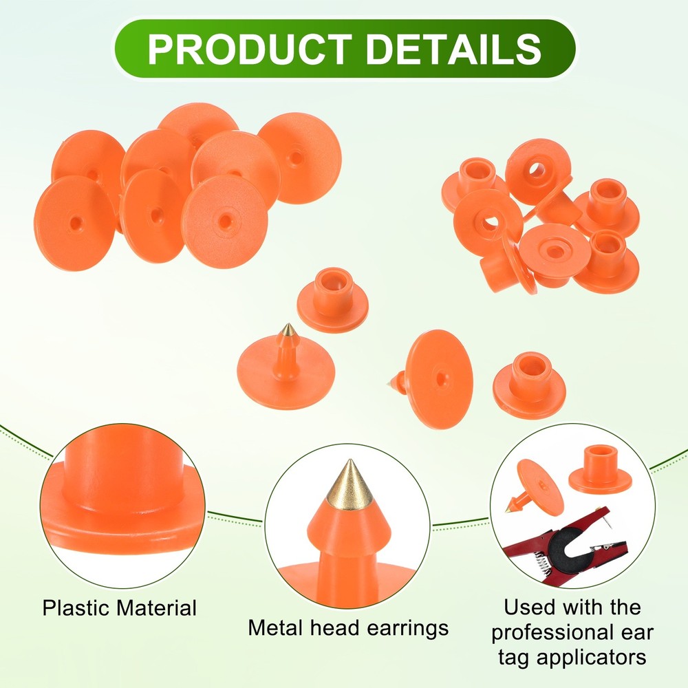 100-Pack Cattle Ear Tags, Plastic Round Blank Livestock Ear Tags [Orange]