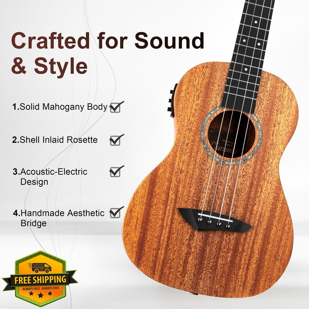 Caramel CB402 All Solid Mahogany Baritone Electric Ukulele 30"
