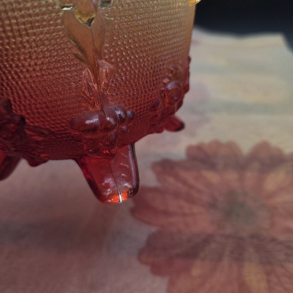 VTG L.G. Wright Amberina Glass Grape & Cabernet Footed Candy Dish