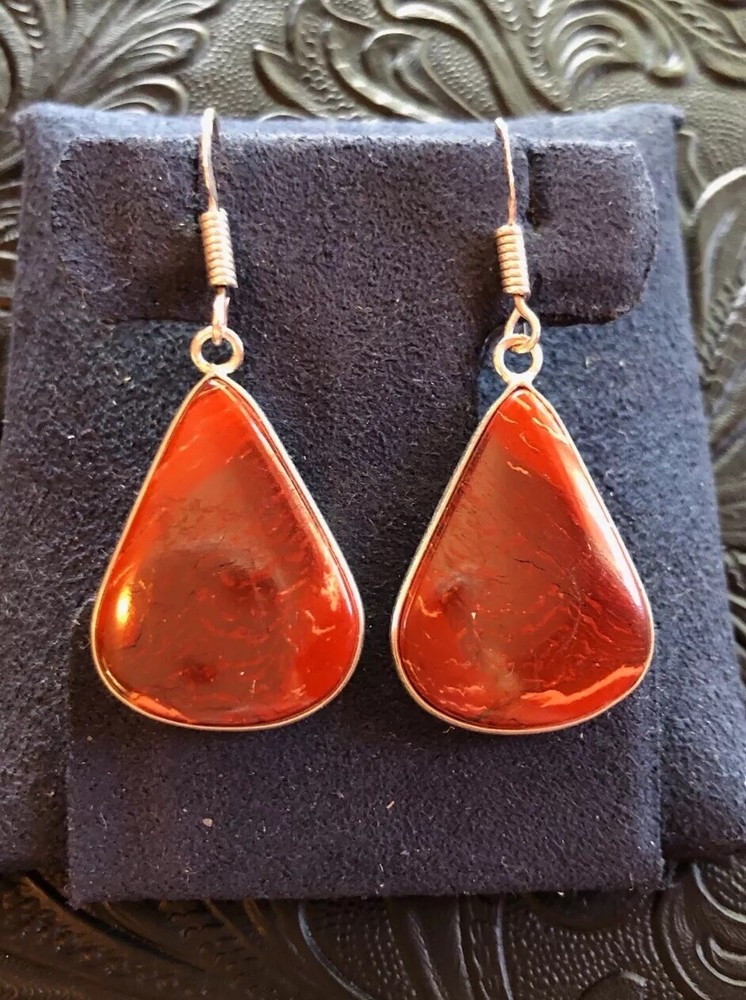 Red Jasper Teardrop Dangle Drop Earrings 1.5" Artisan Southwest