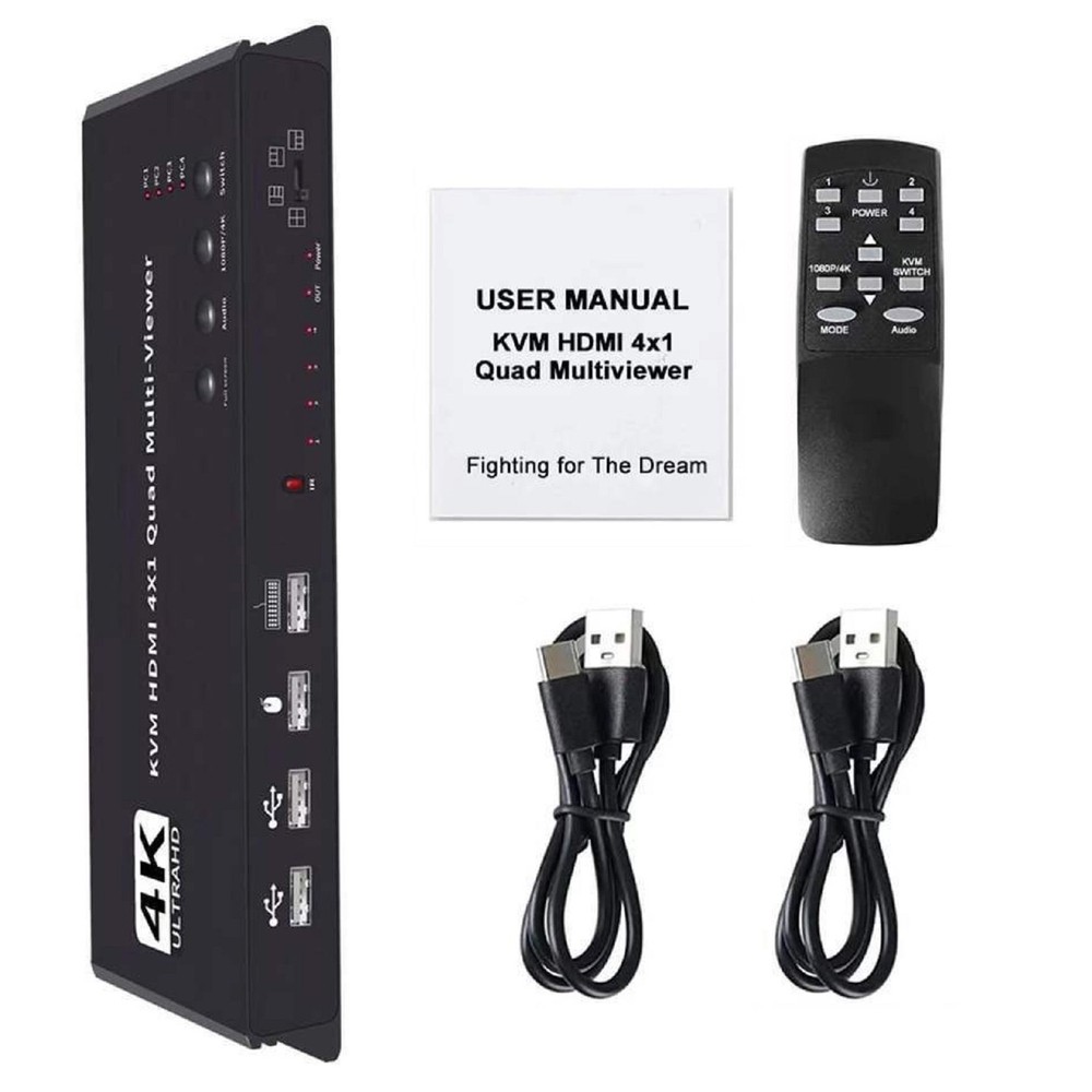 Hotkey 4K 4x1 KVM HDMI Quad Multi-Viewer Display Switch Vedio Wall Controller t