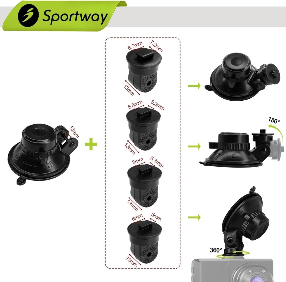 S504 5th Gen Suction Cup Dash Cam Mount - 360° Rotation, Compact Design