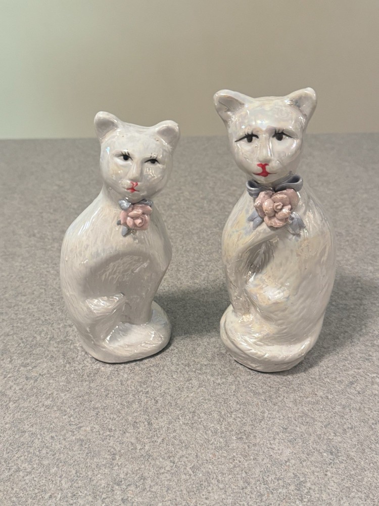Vintage LusterwareAnthropomorphic Cat Figurines PearlescentGlaze.