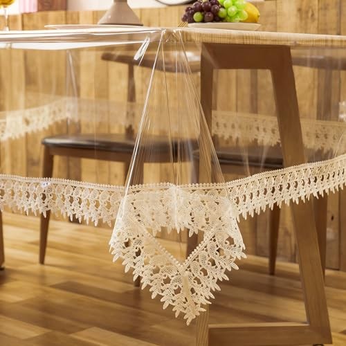 Clear Plastic Table Cover Protector 104" x 60" (Rectangular) Light Beige