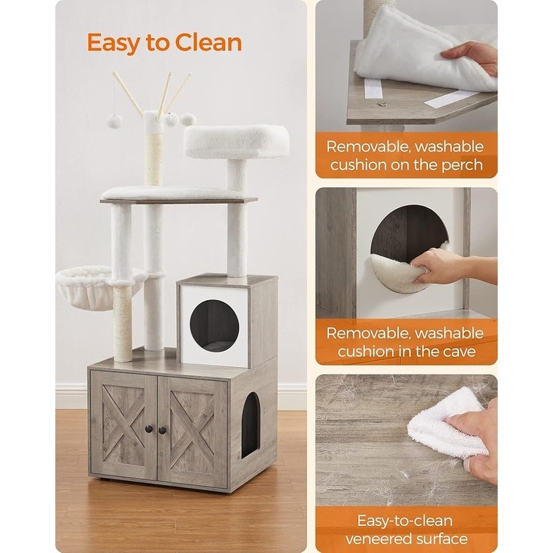 2in1 Cat Condo Litter Box Enclosure Cat Tree W/ Scratching Posts Indoor Use