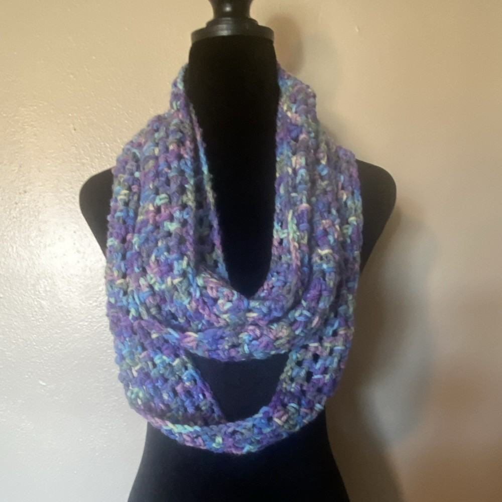 Handmade Purple Blue Multicolor Infinity Scarf Crochet Knit