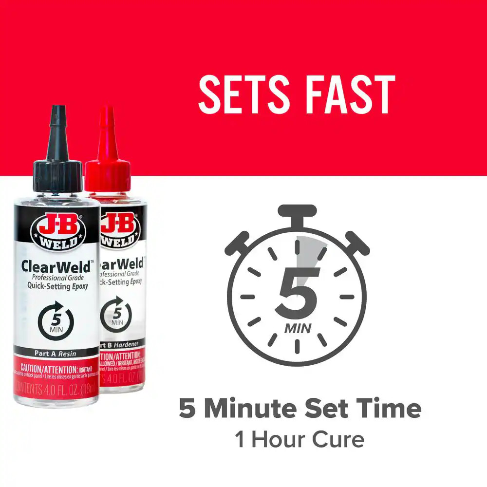 JB Weld Clear Weld Pro 8 Oz. 2-Part Liquid Epoxy, Fast Setting, High Strength