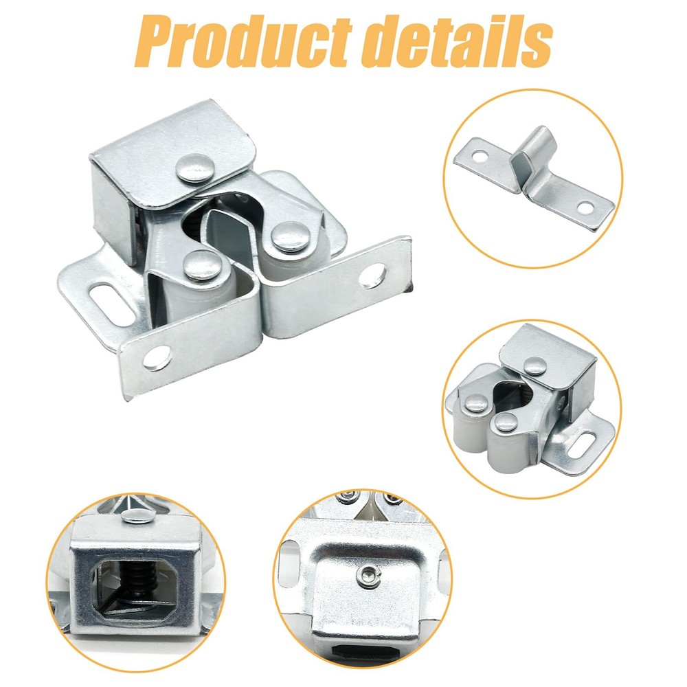 4 Pack Double Roller Cabinet Catch Latches Heavy Duty for Doors Silver