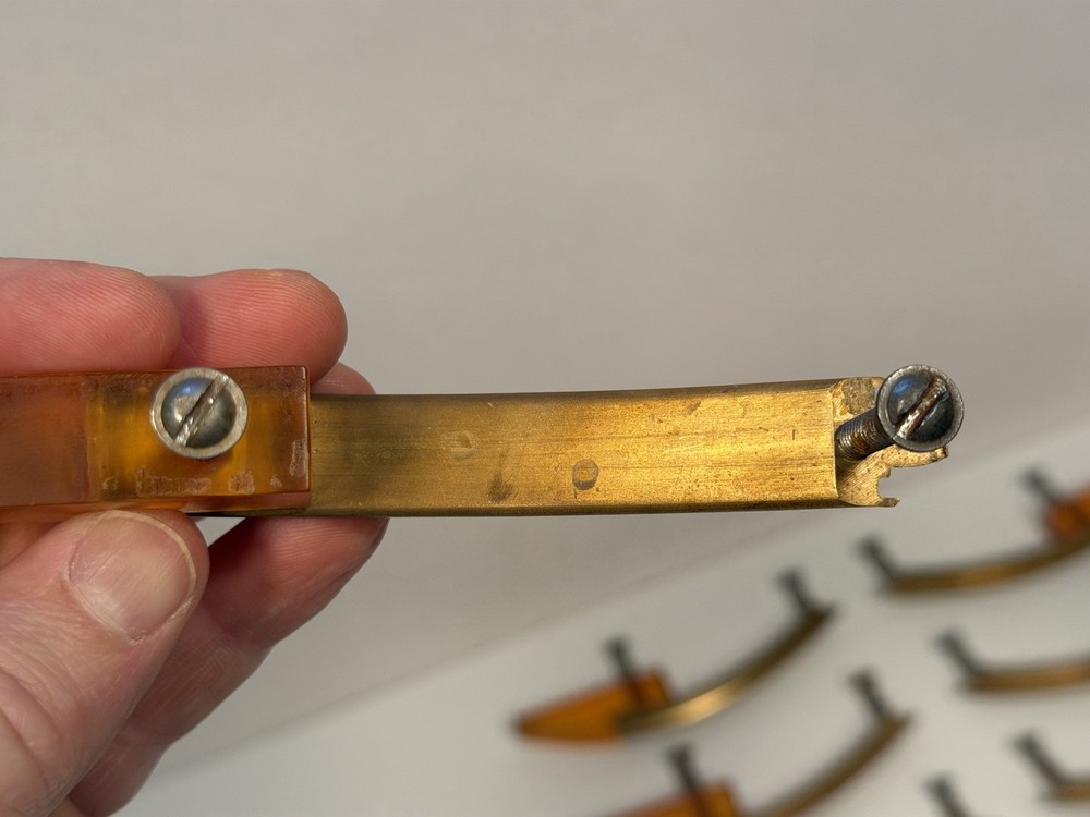Set of 9 Art Deco Bakelite & Brass Drawer Pulls / Handles.