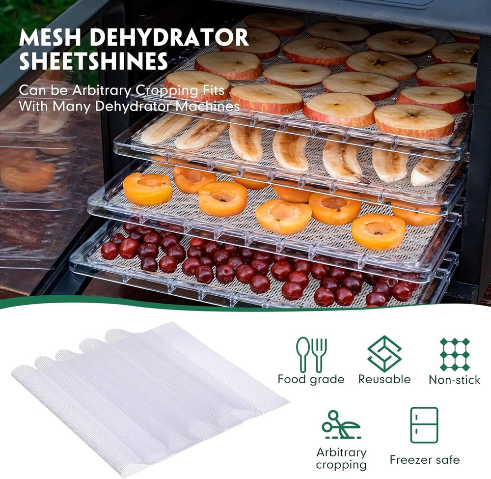 8 Pcs Silicone Dehydrator Sheets Trays with Edge and 10 Pcs Mesh Dehydrator M...