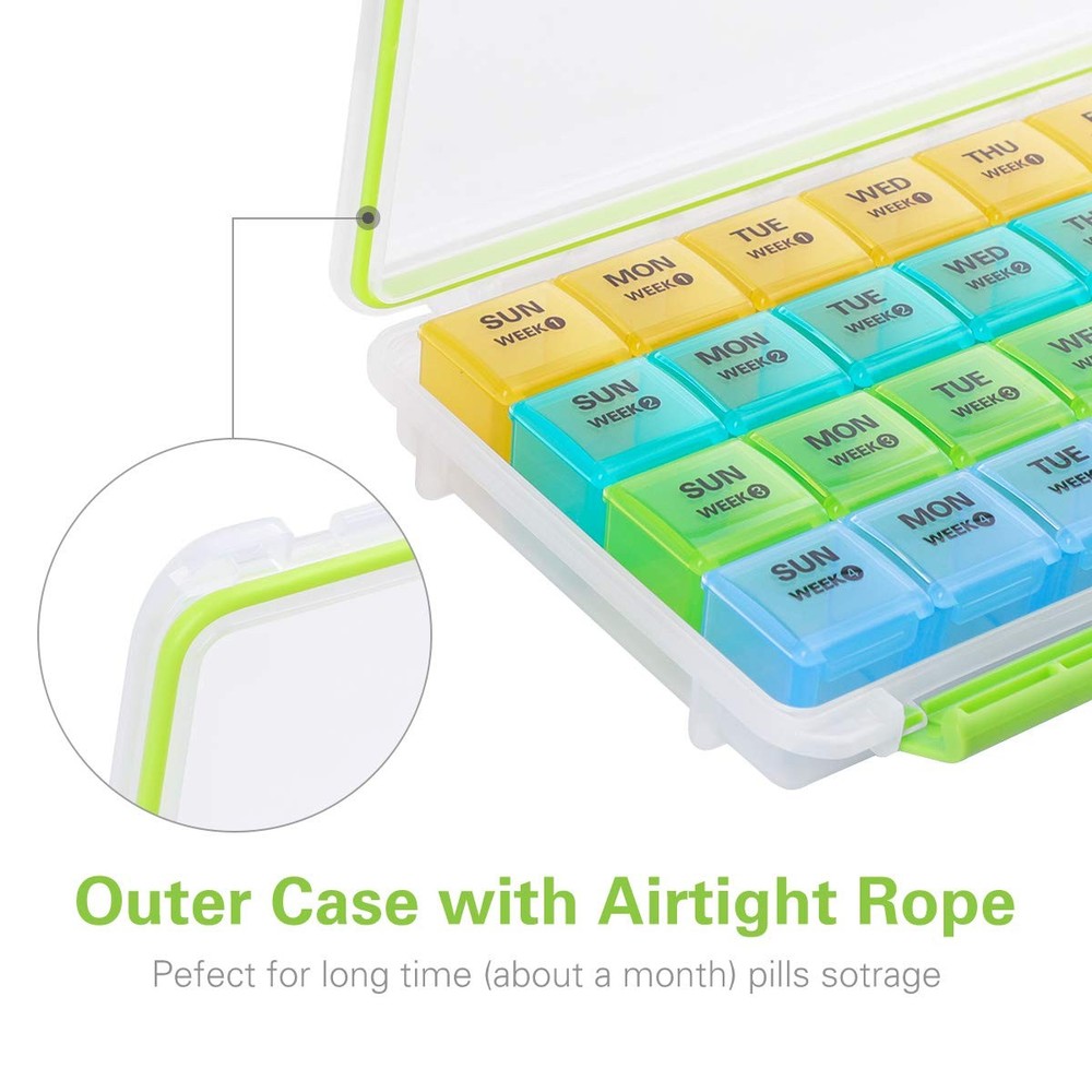 Monthly Pill Organizer, Moisture Proof 28 Days Pill Box with Removable Case Rows